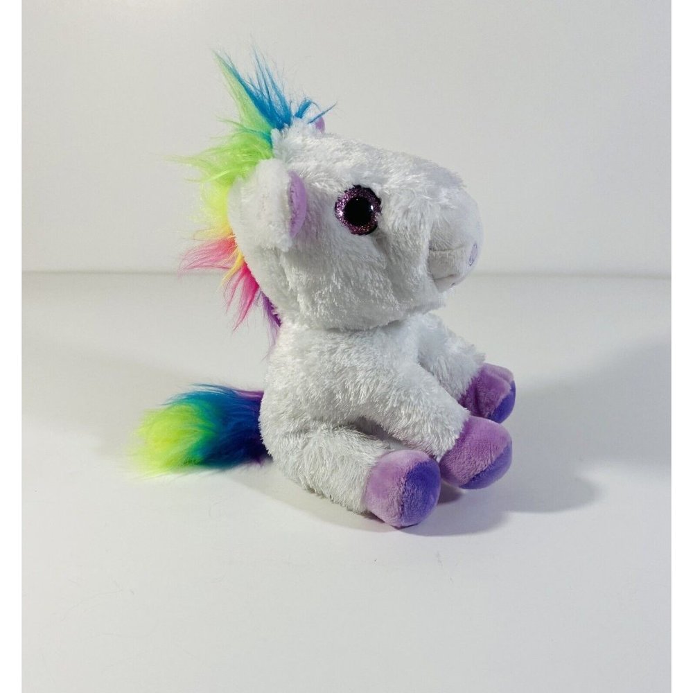 Plush White Rainbow Mane Horse Soft Toy Kids Stuffed Animal MVP Brands 7”